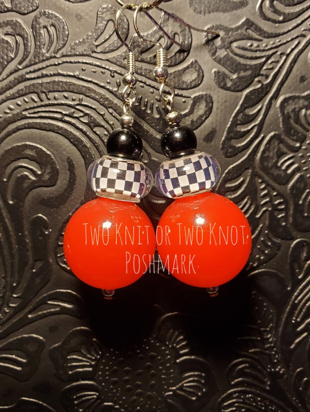 ⭐️ HANDMADE CHUNKY 20MM RETRO CHECKERED STATEMENT EARRINGS - RED